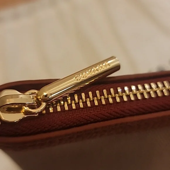 Cuyana Mini Canvas and Leather Tan and Deep Red Pouch with Gold Zipper - Picture 7 of 8